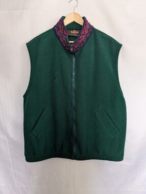 Vintage 90s Far West Canada | Southwestern Knit Collar Fleece Vest | Size XL
